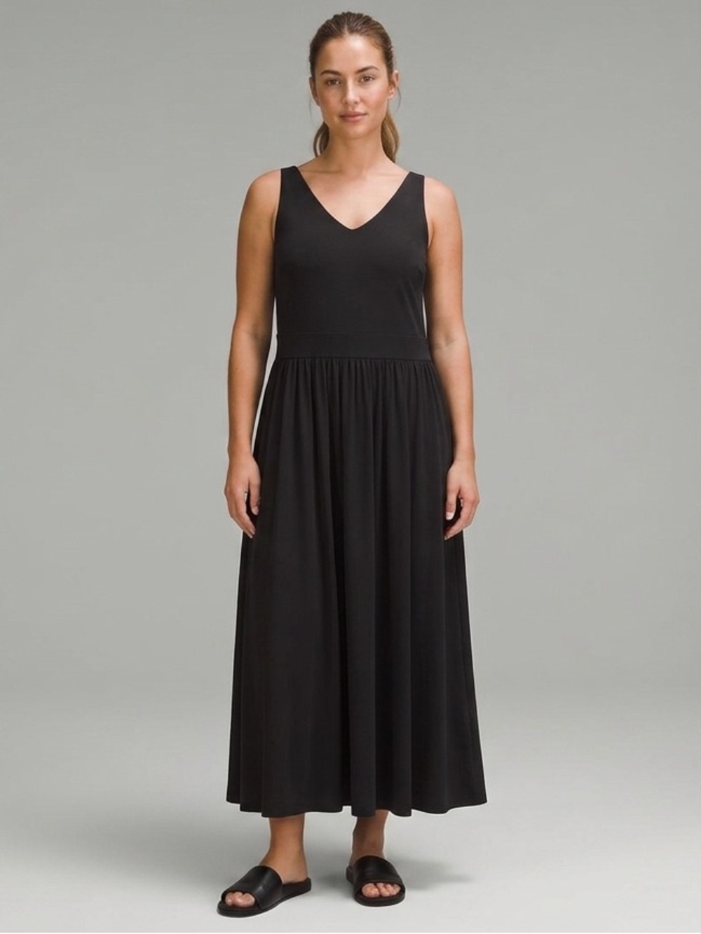 White House Black Market Classic Black V-Neck Sleeveless Maxi Dress
